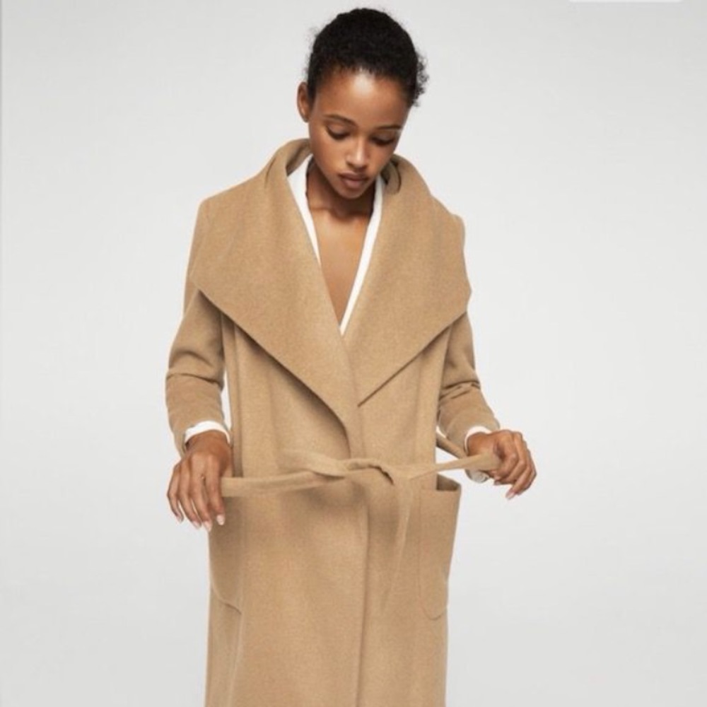 MANGO Belted Wool Coat - Camel